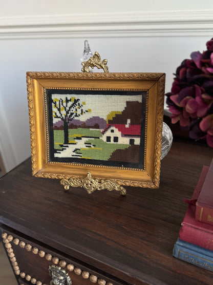 Hungarian Heritage – Rare  Goblein / Embroidery  Scene in Thick Gold Gilt Frame