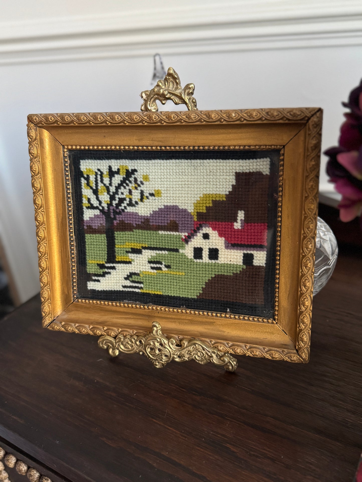 Hungarian Heritage – Rare  Goblein / Embroidery  Scene in Thick Gold Gilt Frame