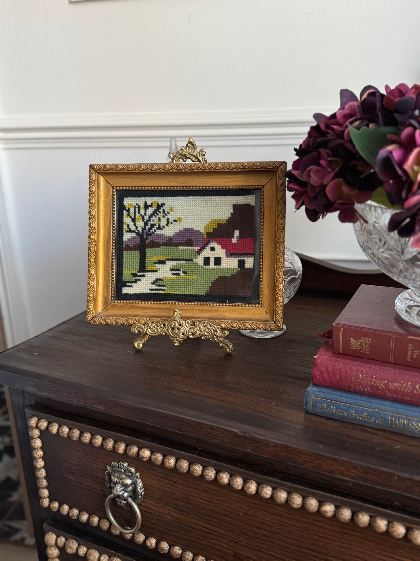 Hungarian Heritage – Rare  Goblein / Embroidery  Scene in Thick Gold Gilt Frame