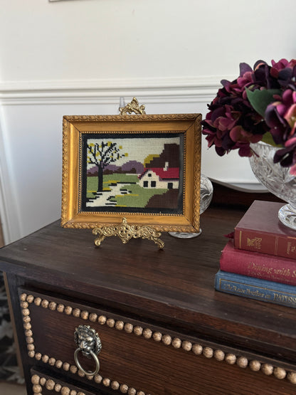 Hungarian Heritage – Rare  Goblein / Embroidery  Scene in Thick Gold Gilt Frame