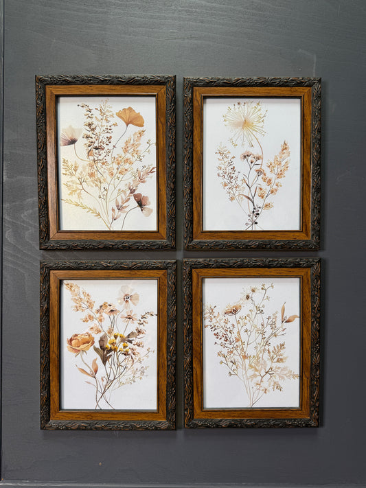 Floral Reverie – Vintage Gallery Wall Set in Wooden Carved Frames