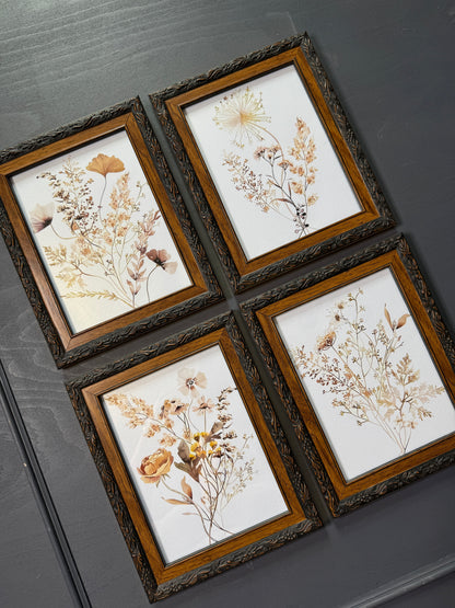 Floral Reverie – Vintage Gallery Wall Set in Wooden Carved Frames