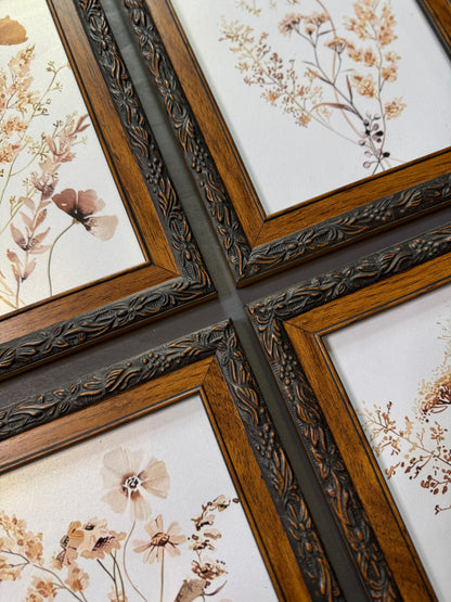 Floral Reverie – Vintage Gallery Wall Set in Wooden Carved Frames