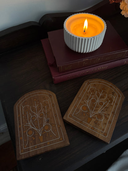 Rare Vintage Inlaid Wooden Bookends – Foldable Pair