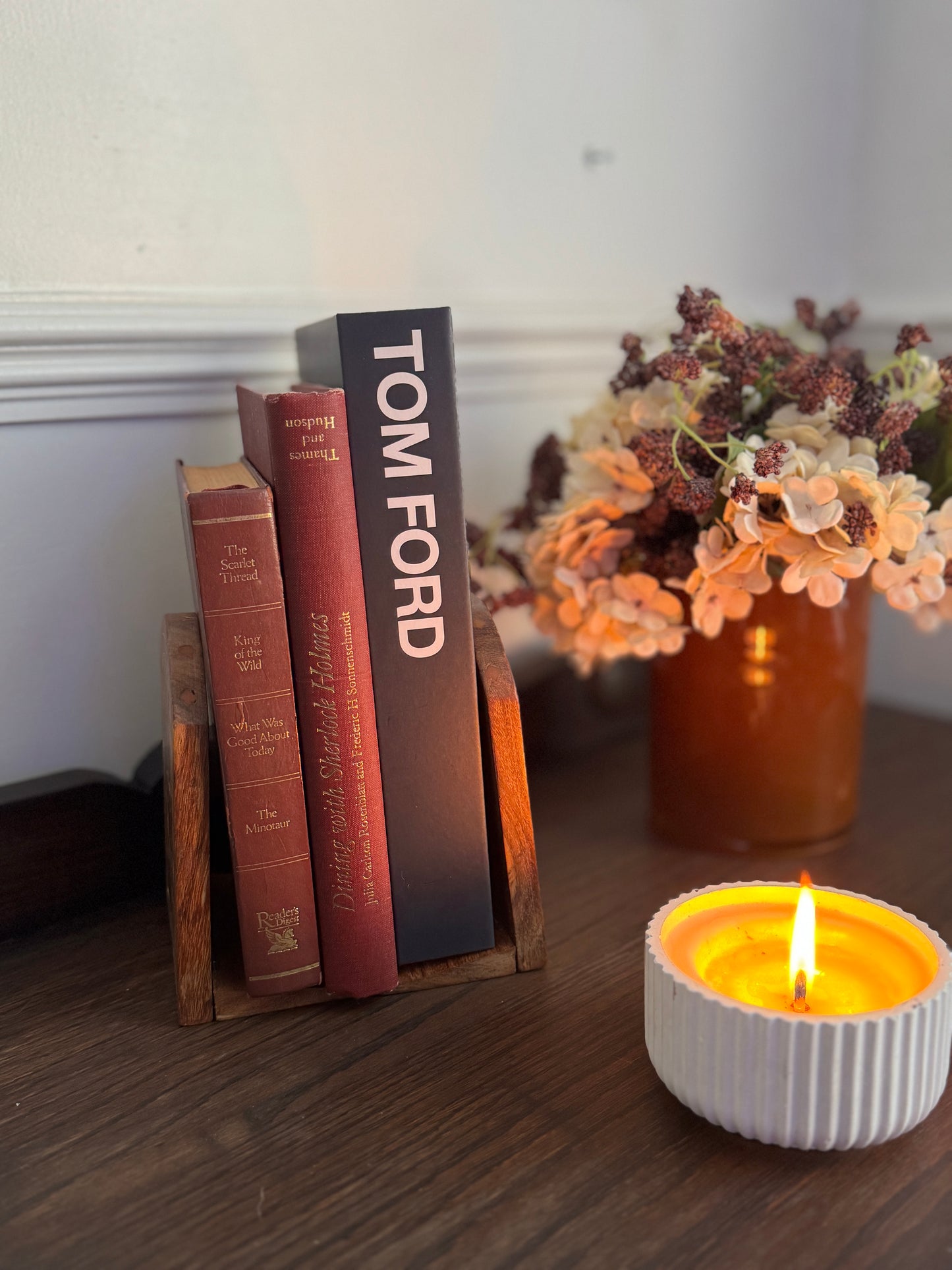 Rare Vintage Inlaid Wooden Bookends – Foldable Pair