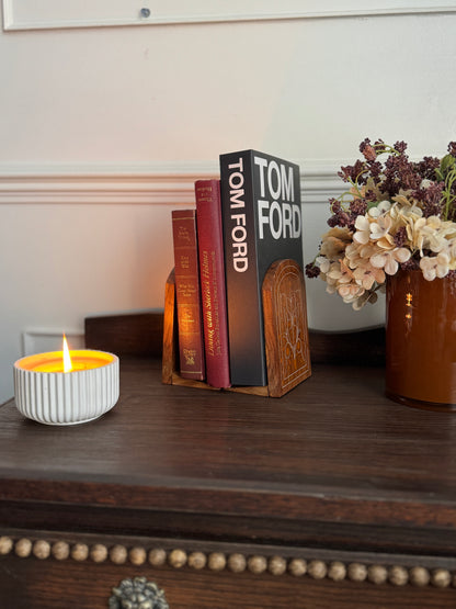 Rare Vintage Inlaid Wooden Bookends – Foldable Pair