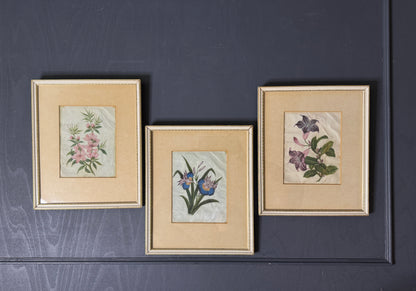 Vintage Floral Textile Art Trio