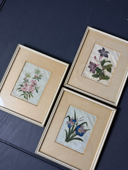 Vintage Floral Textile Art Trio