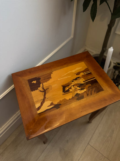 Italian Inlaid Musical Vintage Wooden Table / Jewellery Holder with Lid