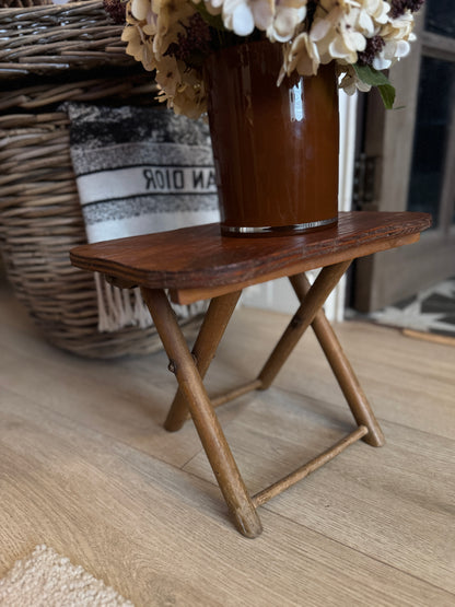 Antique Foldable Wooden Stool – Rustic Flower / Child’s Stool / Plant Stand