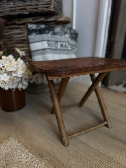 Antique Foldable Wooden Stool – Rustic Flower / Child’s Stool / Plant Stand