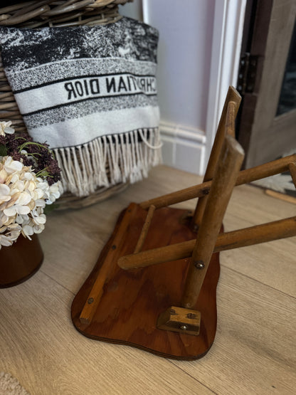 Antique Foldable Wooden Stool – Rustic Flower / Child’s Stool / Plant Stand