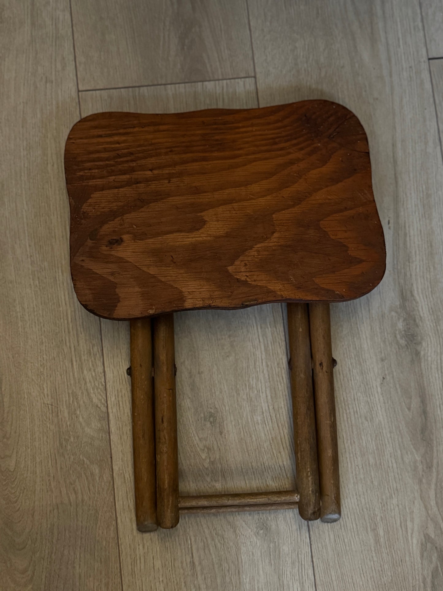 Antique Foldable Wooden Stool – Rustic Flower / Child’s Stool / Plant Stand