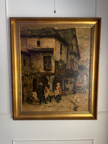 The Toast - 1960 Pierre Outin French Village Genre Scene Lithograph