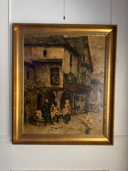 The Toast - 1960 Pierre Outin French Village Genre Scene Lithograph
