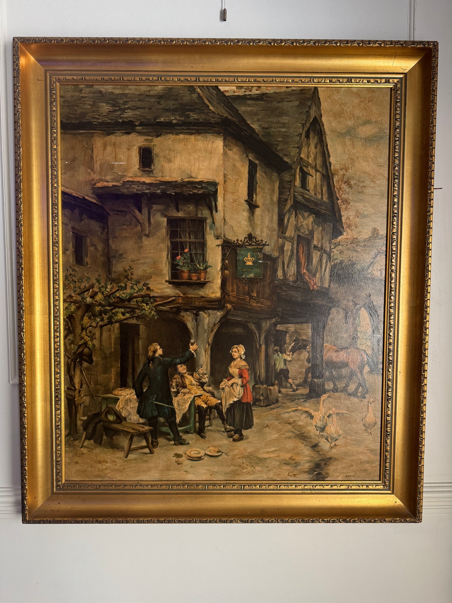 The Toast - 1960 Pierre Outin French Village Genre Scene Lithograph