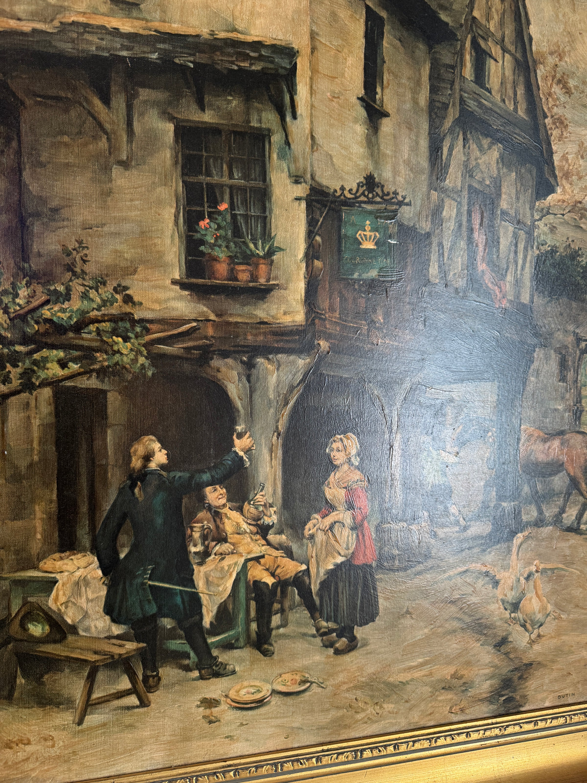The Toast - 1960 Pierre Outin French Village Genre Scene Lithograph