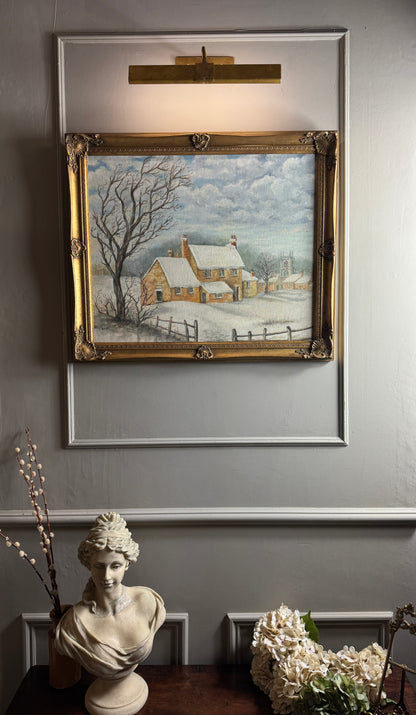 Vintage Winter Scenery Oil Painting by E. Henstock Ornate Gold Gilt Frame