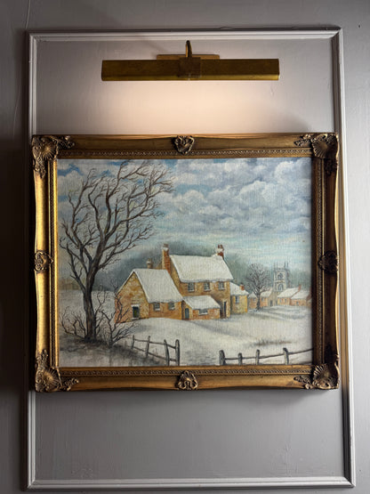 Vintage Winter Scenery Oil Painting by E. Henstock Ornate Gold Gilt Frame