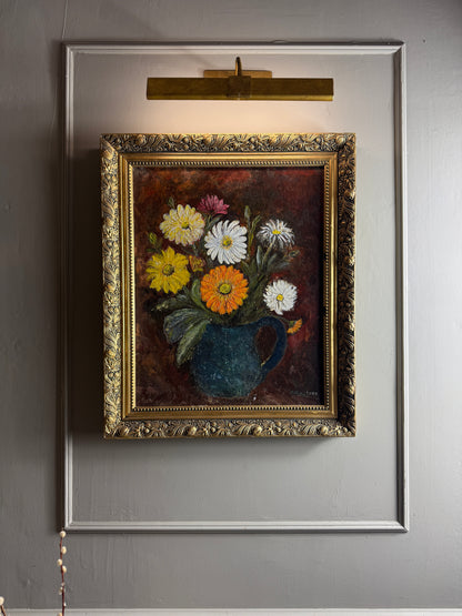 Vintage Floral Oil Painting by E. Henstock - Antique Gold Gilt Frame