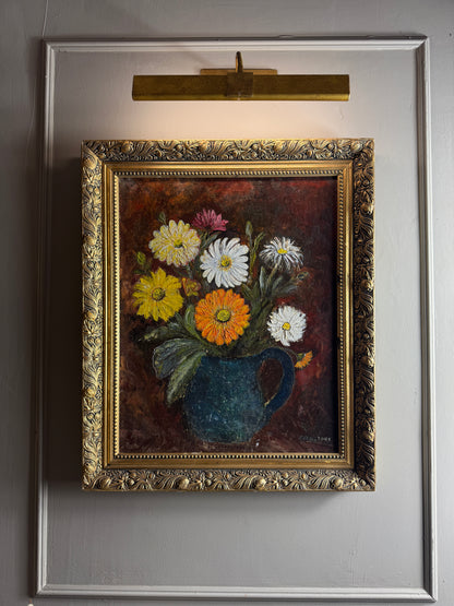 Vintage Floral Oil Painting by E. Henstock - Antique Gold Gilt Frame