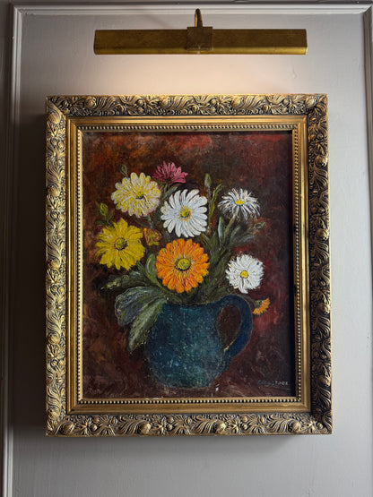 Vintage Floral Oil Painting by E. Henstock - Antique Gold Gilt Frame