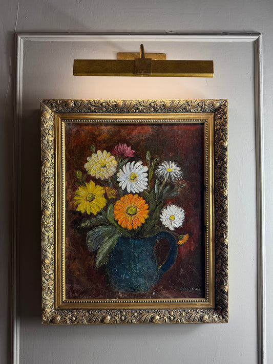 Vintage Floral Oil Painting by E. Henstock - Antique Gold Gilt Frame