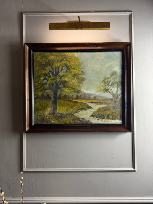 Vintage Landscape Oil Painting by E. Henstock, -Rustic Farmhouse Frame