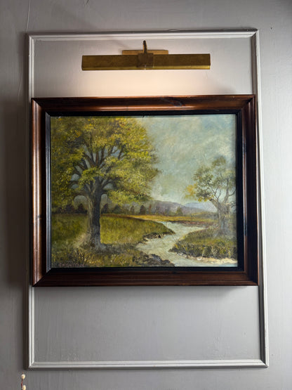 Vintage Landscape Oil Painting by E. Henstock, -Rustic Farmhouse Frame