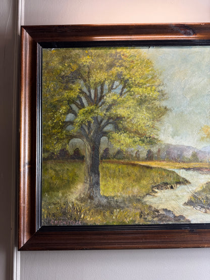 Vintage Landscape Oil Painting by E. Henstock, -Rustic Farmhouse Frame