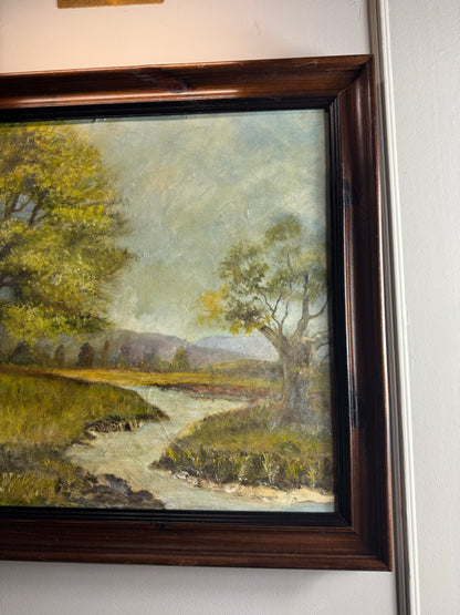 Vintage Landscape Oil Painting by E. Henstock, -Rustic Farmhouse Frame