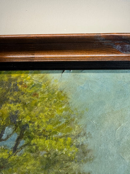 Vintage Landscape Oil Painting by E. Henstock, -Rustic Farmhouse Frame