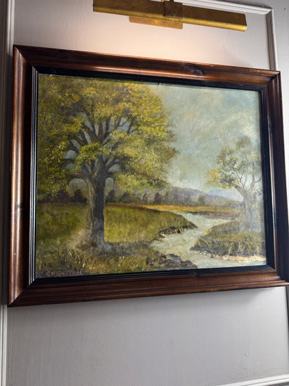 Vintage Landscape Oil Painting by E. Henstock, -Rustic Farmhouse Frame