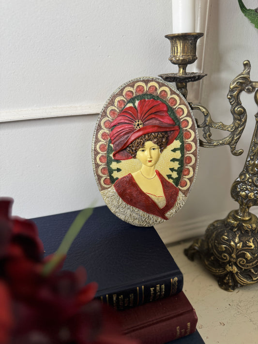 3D Hand-Painted Resin Oval Lady Wall Plaque