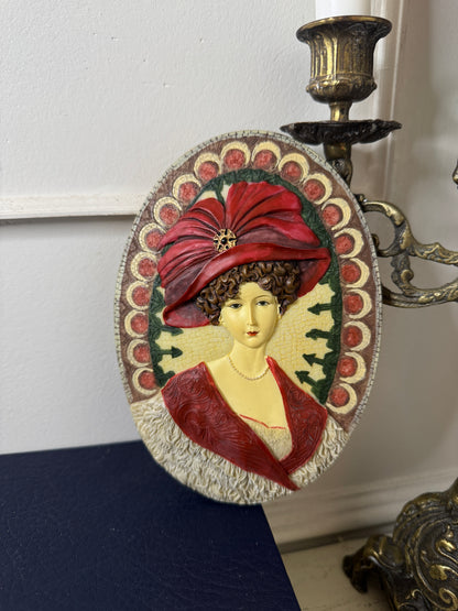 3D Hand-Painted Resin Oval Lady Wall Plaque