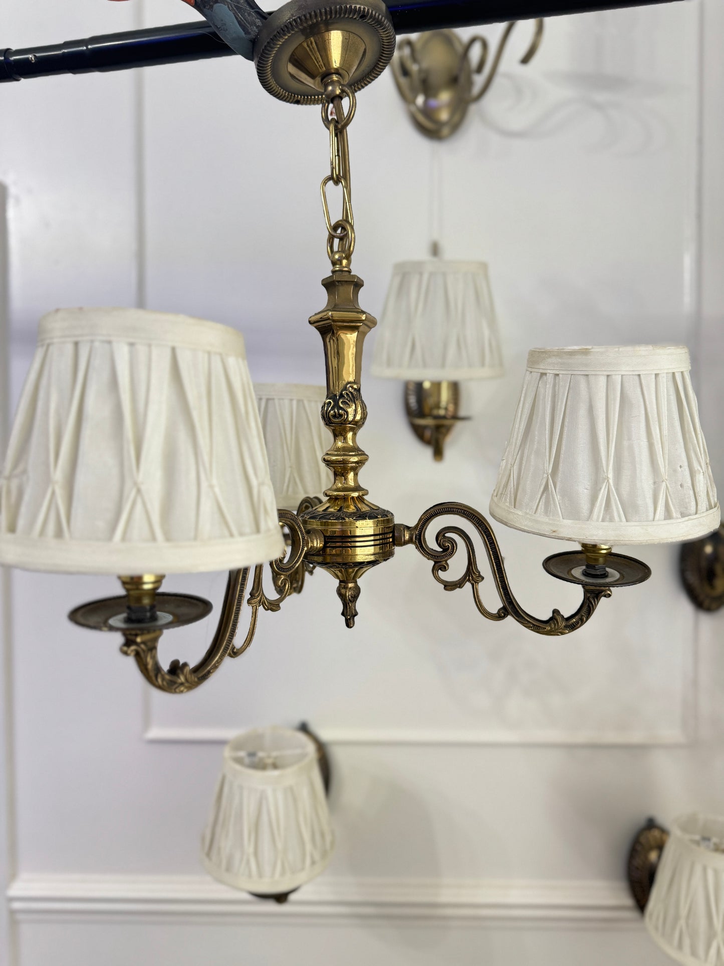 Vintage Satin Brass Lighting — 5-Arm Chandelier