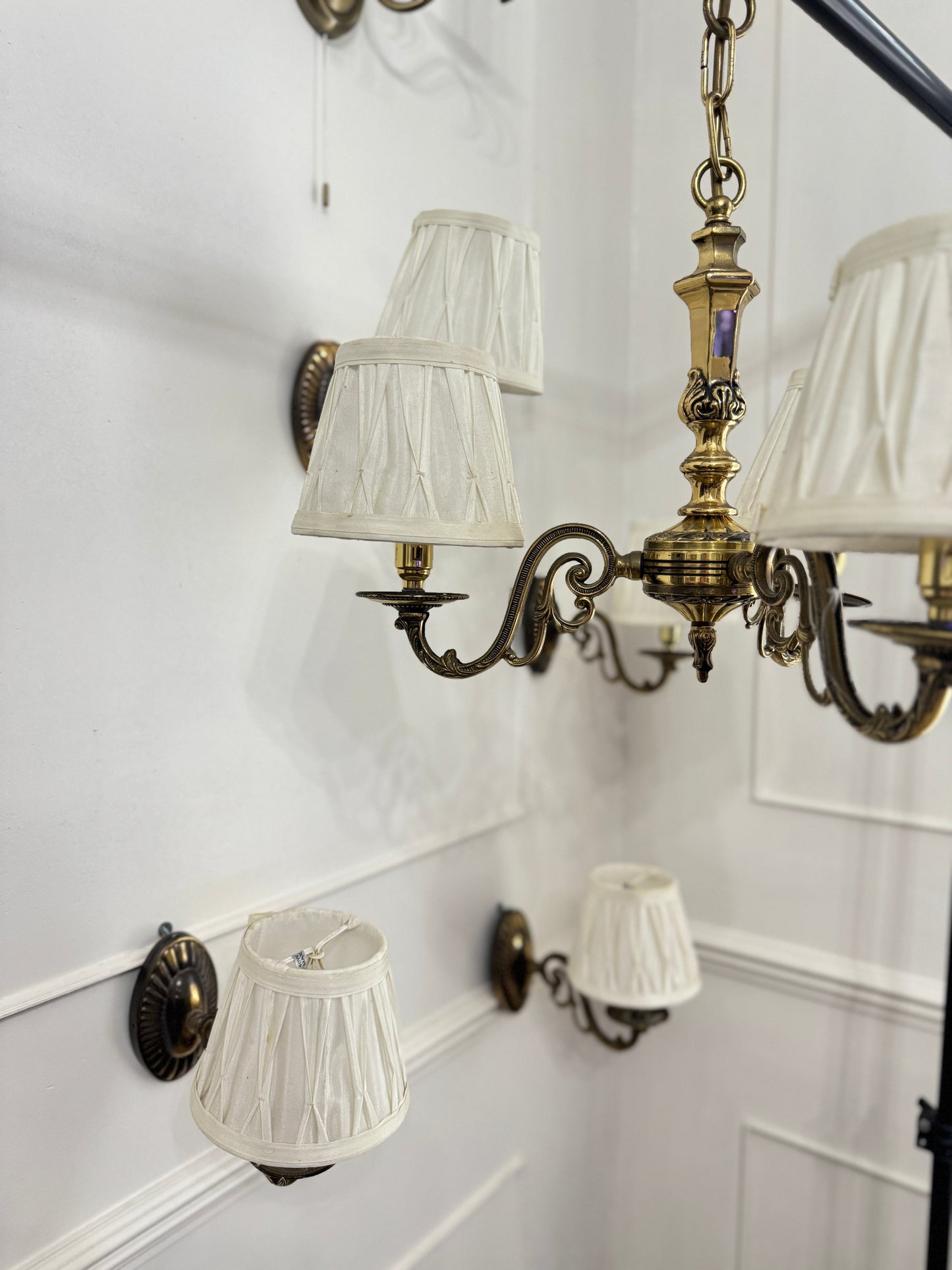 Vintage Satin Brass Lighting — 5-Arm Chandelier