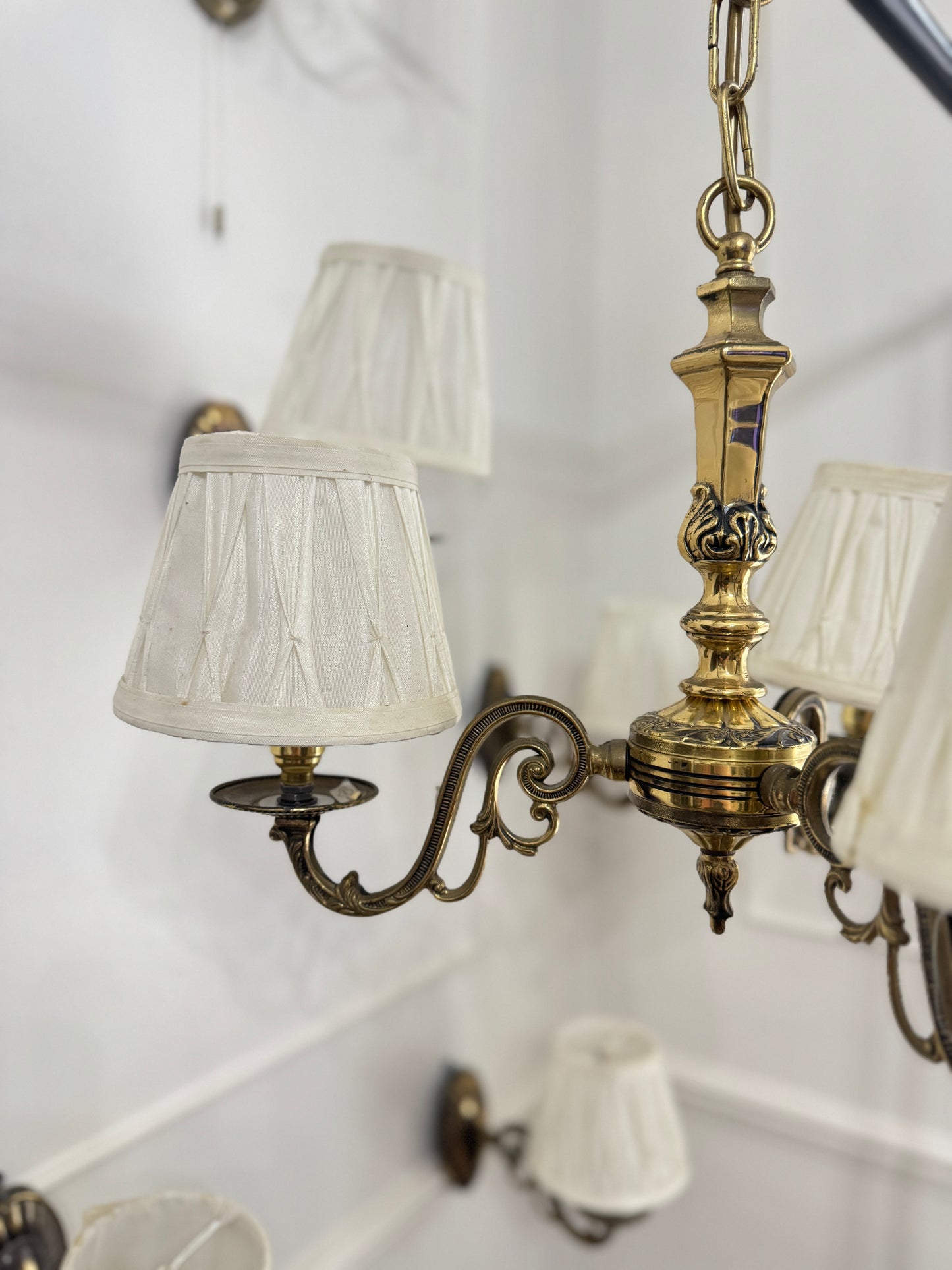 Vintage Satin Brass Lighting — 5-Arm Chandelier