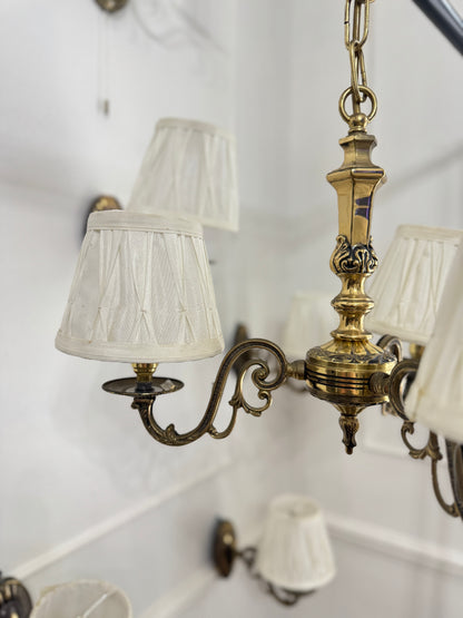 Vintage Satin Brass Lighting — 5-Arm Chandelier