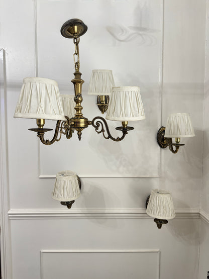 Vintage Satin Brass Lighting — 5-Arm Chandelier
