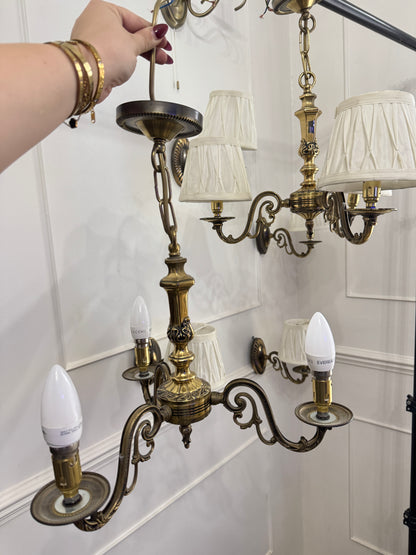 Vintage Satin Brass Lighting — 5-Arm Chandelier