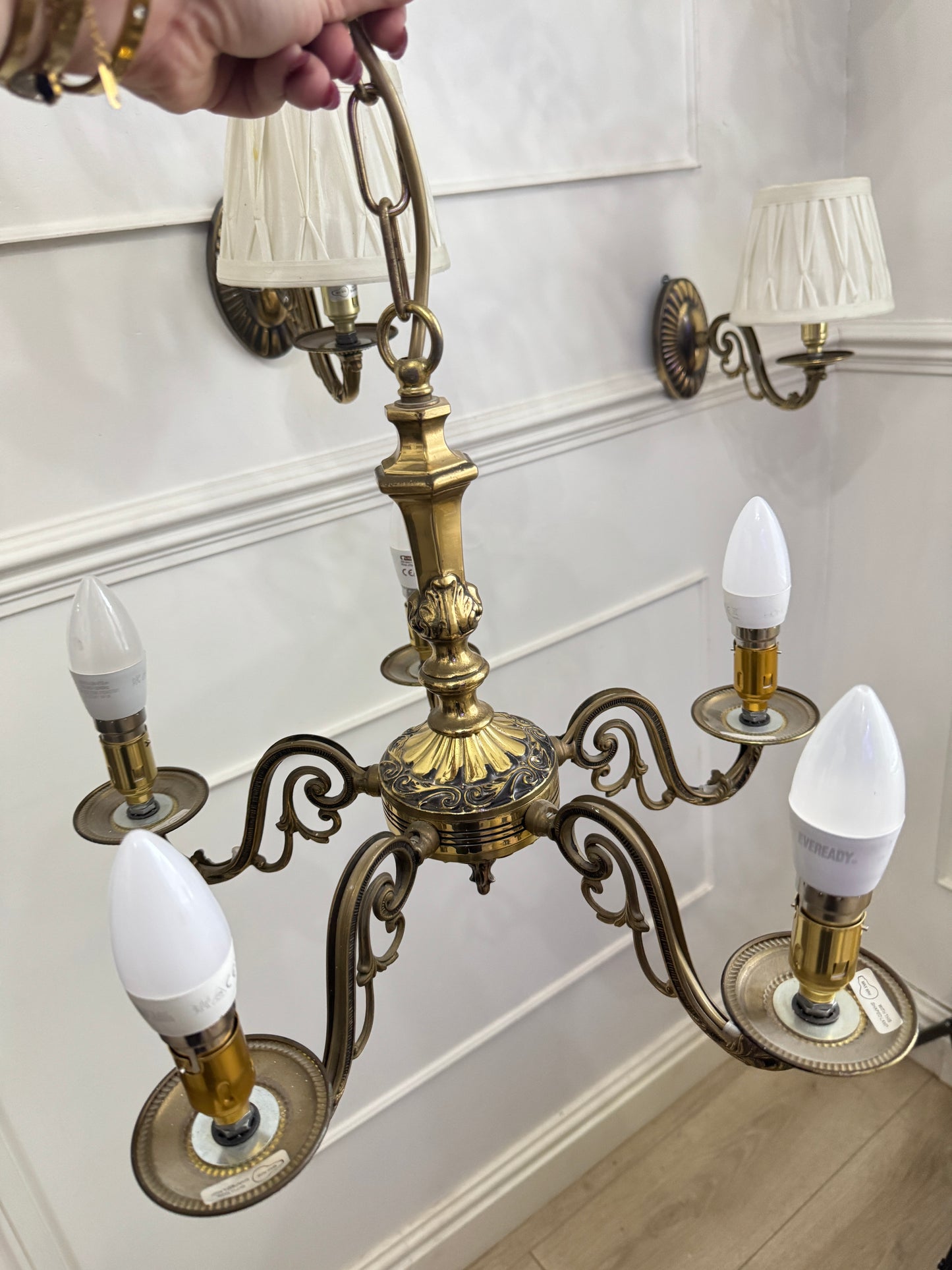 Vintage Satin Brass Lighting — 5-Arm Chandelier