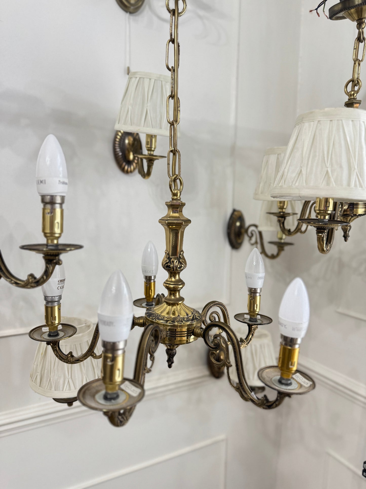 Vintage Satin Brass Lighting — 5-Arm Chandelier