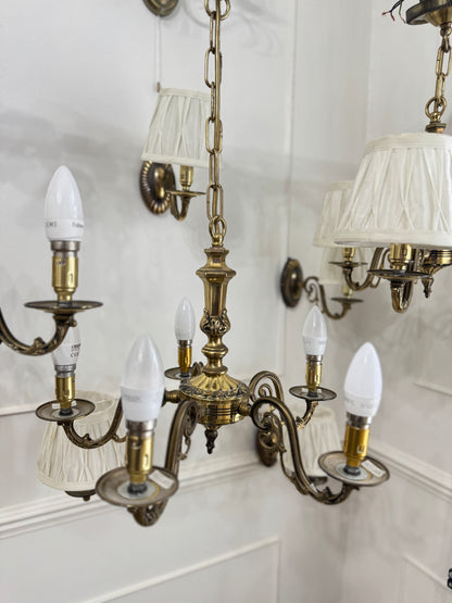 Vintage Satin Brass Lighting — 5-Arm Chandelier