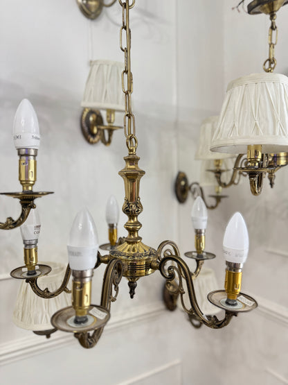 Vintage Satin Brass Lighting — 5-Arm Chandelier