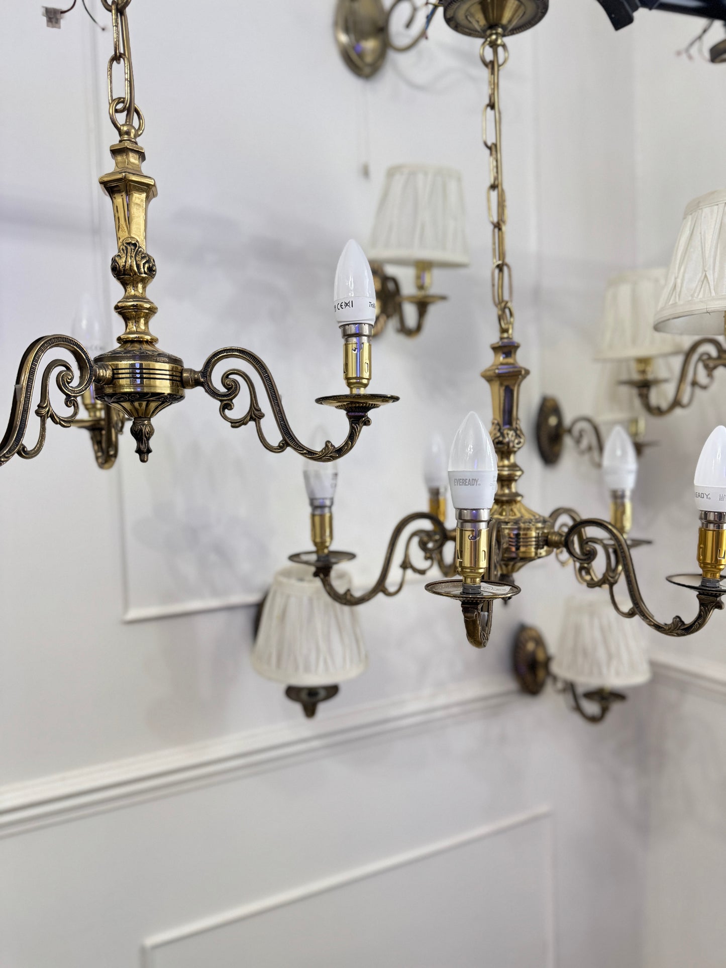 Vintage Satin Brass Lighting — 5-Arm Chandelier