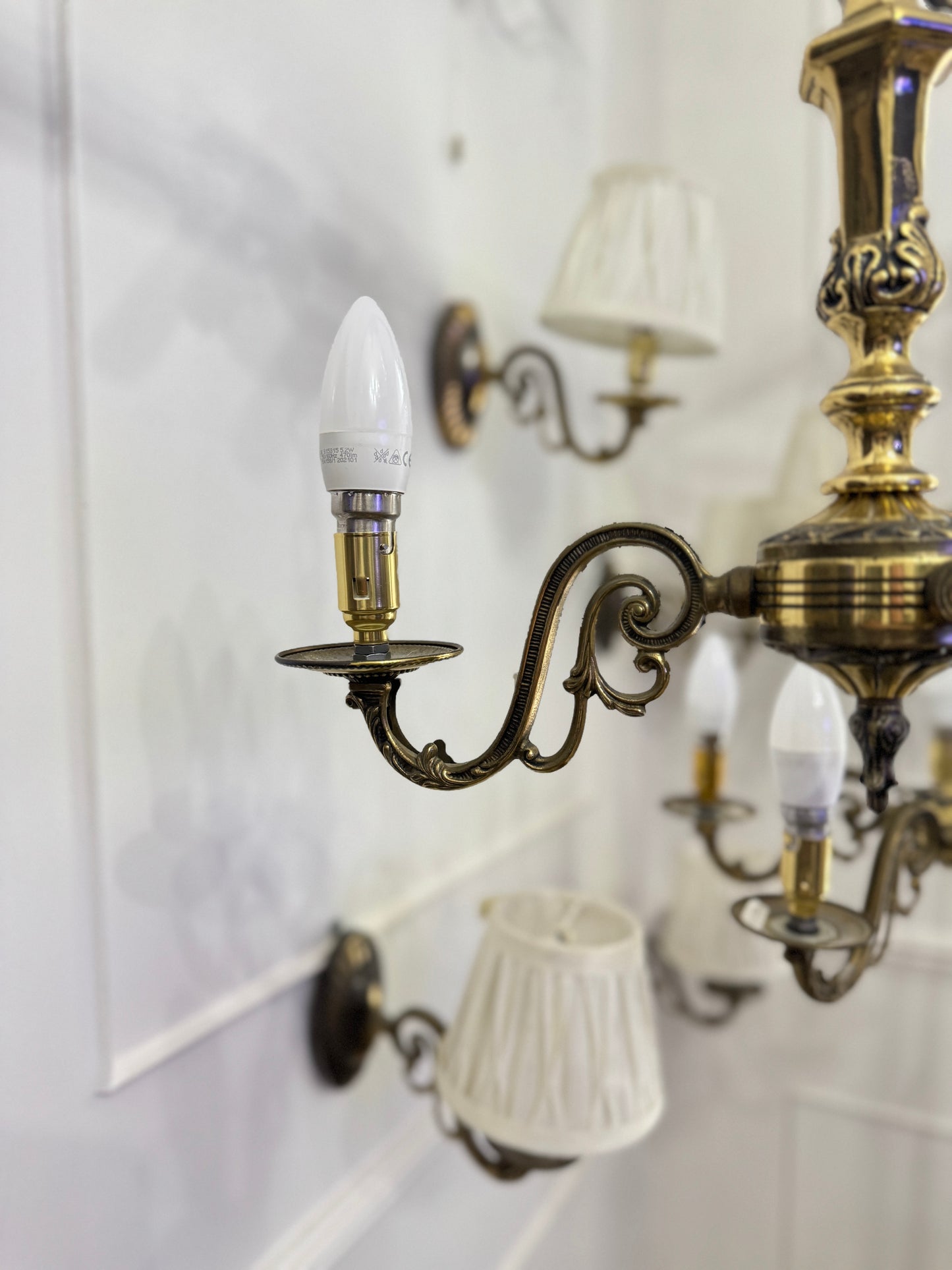 Vintage Satin Brass Lighting — 5-Arm Chandelier