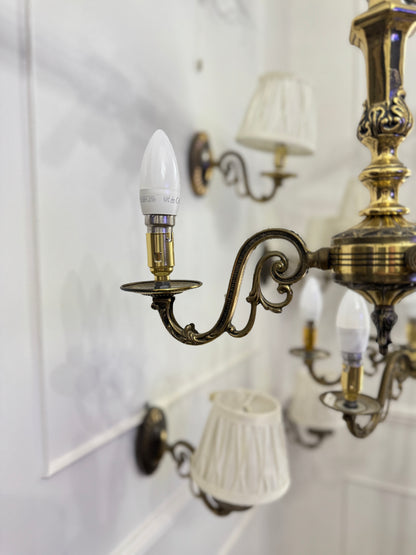 Vintage Satin Brass Lighting — 5-Arm Chandelier