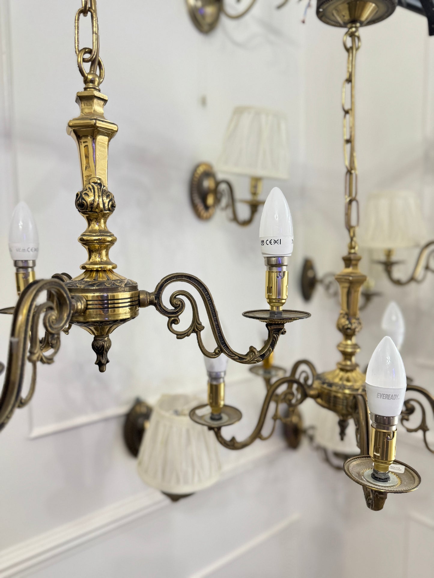 Vintage Satin Brass Lighting — 5-Arm Chandelier