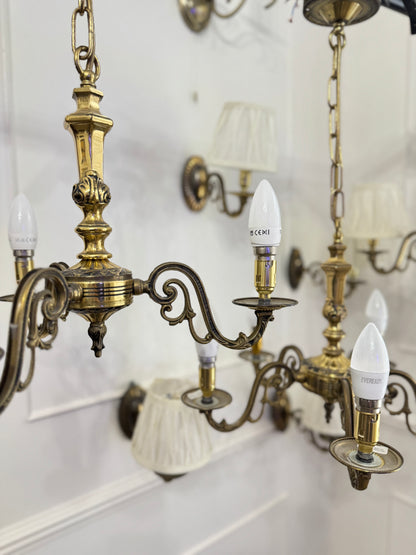 Vintage Satin Brass Lighting — 5-Arm Chandelier